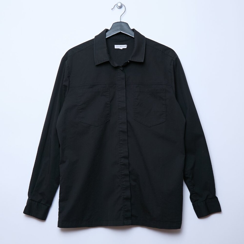 Good American Split Back Poplin Button Up Shirt black size 2 XS office siren - Picture 2 of 13